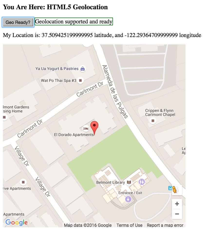 HTML5 Geolocation API Prototype screenshot